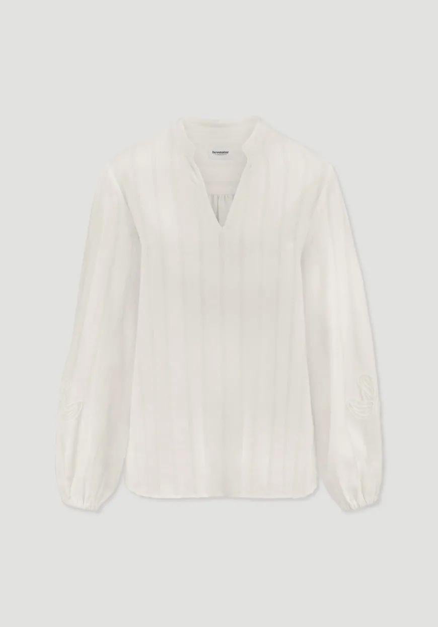 hessnatur Embroidery Bluse Relaxed aus Bio-Baumwolle mit Leinen von|Damen Blusen