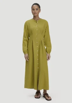 hessnatur Hemdblusenkleid mit Taillierung Maxi aus Bio-Baumwolle mit Leinen von|Damen Kleider & Röcke