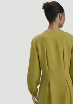 hessnatur Hemdblusenkleid mit Taillierung Maxi aus Bio-Baumwolle mit Leinen von|Damen Kleider & Röcke