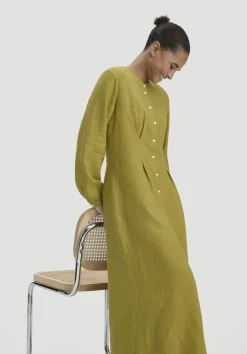 hessnatur Hemdblusenkleid mit Taillierung Maxi aus Bio-Baumwolle mit Leinen von|Damen Kleider & Röcke