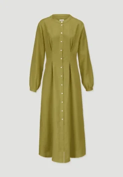hessnatur Hemdblusenkleid mit Taillierung Maxi aus Bio-Baumwolle mit Leinen von|Damen Kleider & Röcke