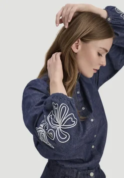 hessnatur Jeans Bluse Embroidery Relaxed aus reiner Bio-Baumwolle von|Damen Blusen