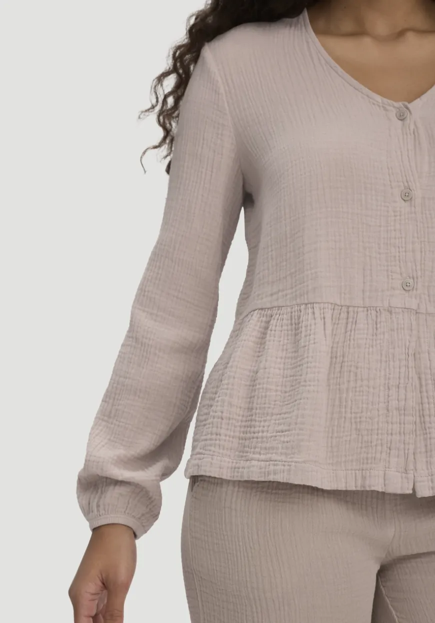 hessnatur Musselin Pyjamabluse PURE COMFORT aus reiner Bio-Baumwolle von|Damen Nachtwäsche|Nachtwäsche