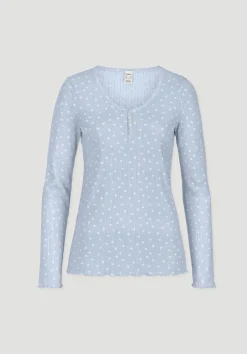 hessnatur Pointelle Henley Schlafshirt PURE COTTON aus reiner Bio-Baumwolle von|Damen Nachtwäsche|Nachtwäsche