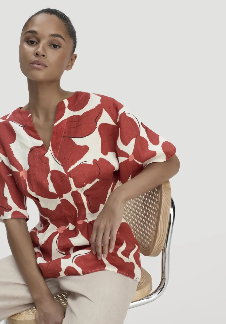 hessnatur Print Bluse Relaxed aus reinem Leinen von|Damen Blusen