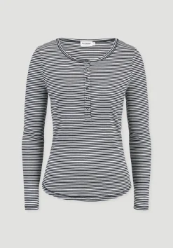 hessnatur Softrib Longsleeve Streifen Henley Fitted aus Bio-Baumwolle und TENCEL™ Modal von|Damen Shirts & Tops